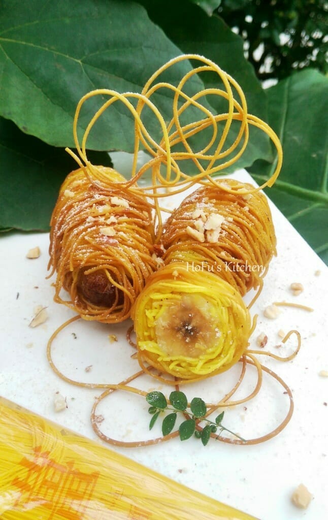薑黃麵線料理食譜-金絲香蕉捲 - 1
